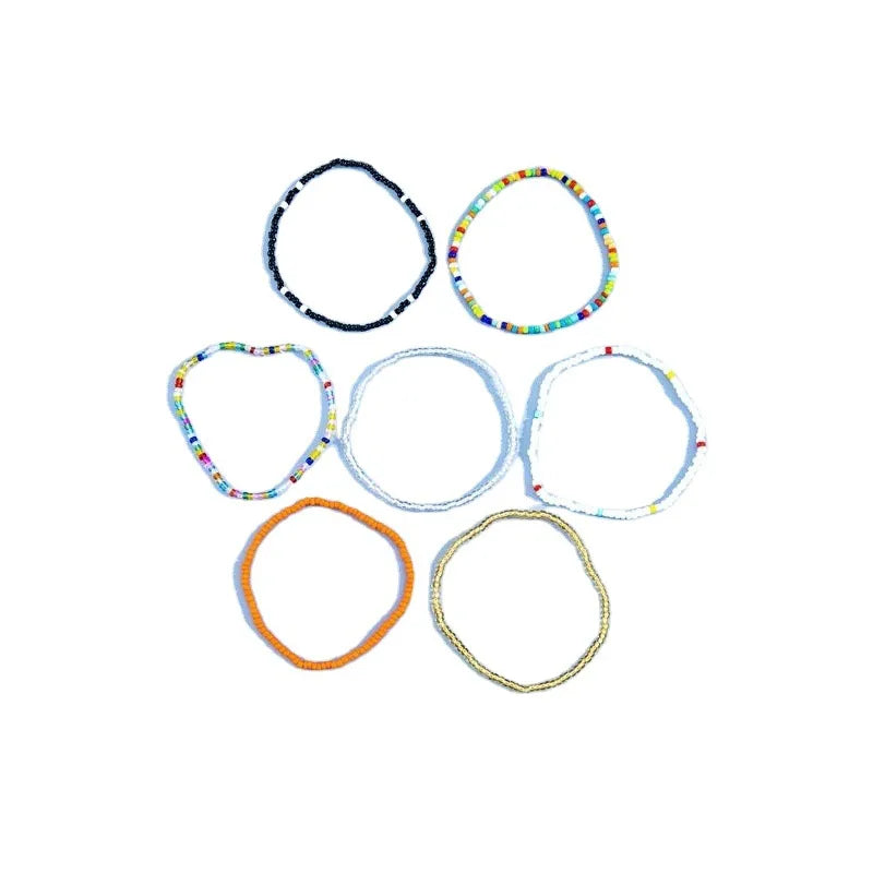 Bunte elastische Fußkettchen mit Perlen - 7-teiliges Set