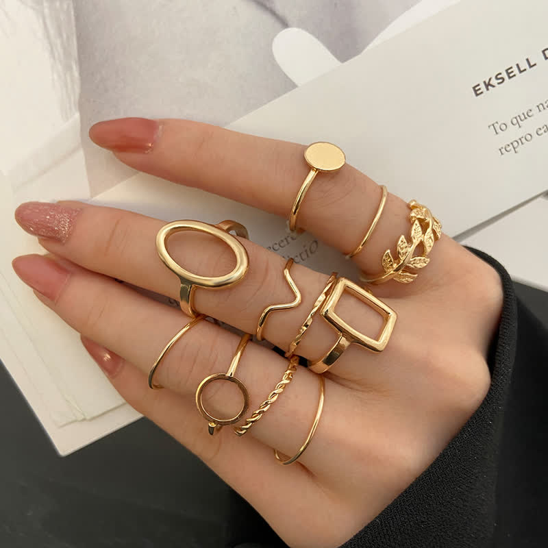 10Pcs Frauen Bohemian Geometrischer Ring -Set