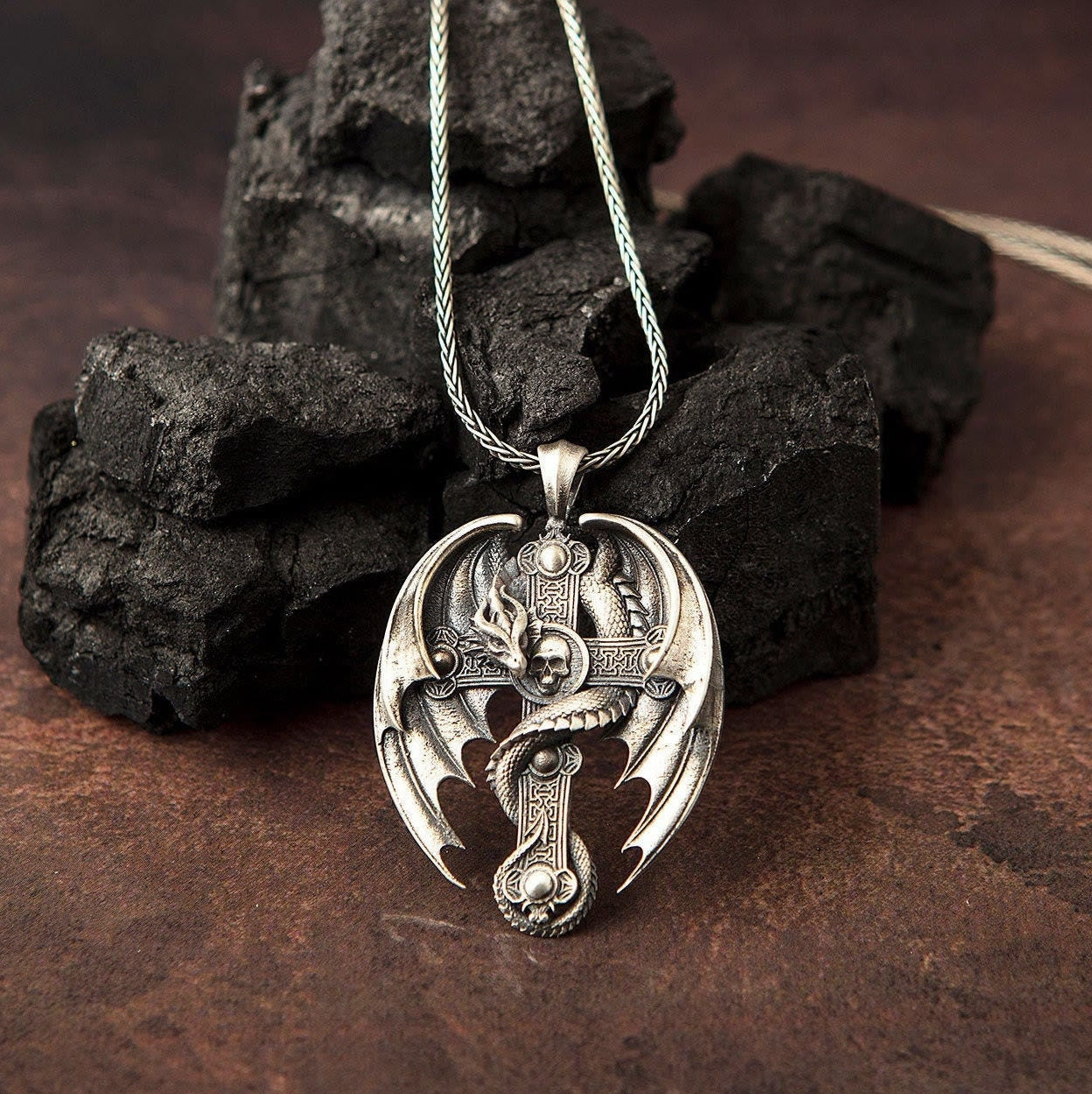 Faith Energy Cross Dragon Schädel Retro Halskette
