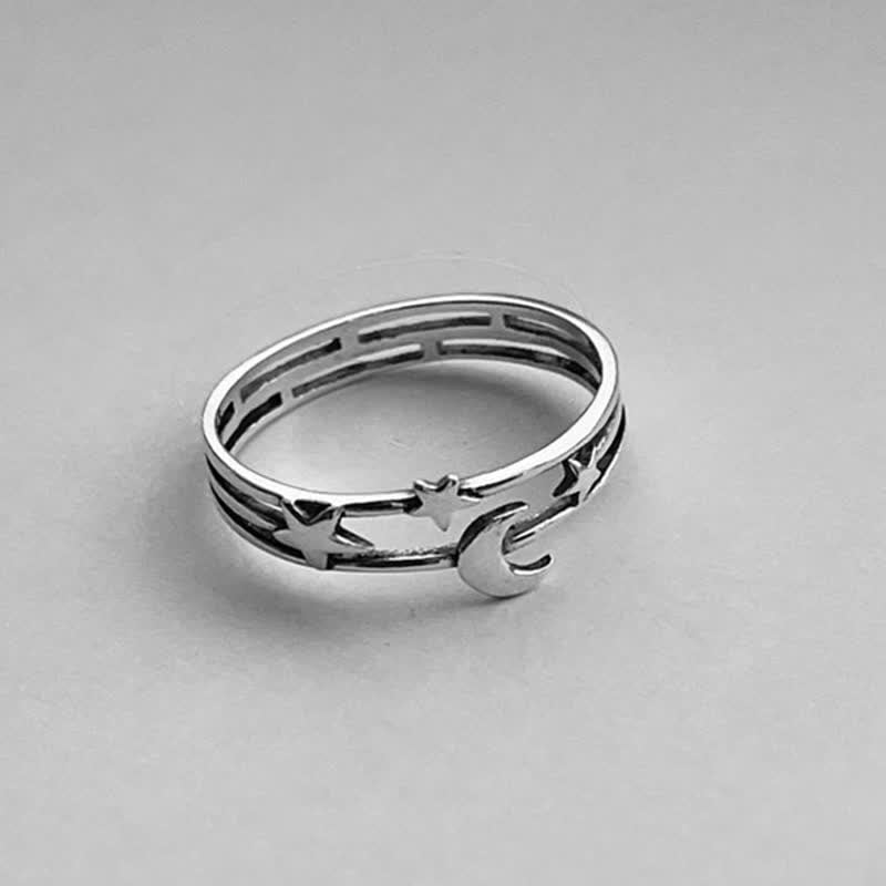 Zieriger Kleiner Mond Und Stern Retro Ring