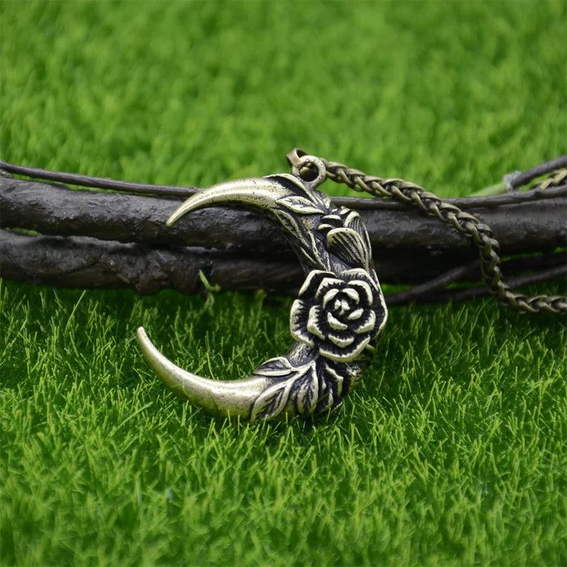 Halbmond Mit Rosenanhänger Retro Halskette