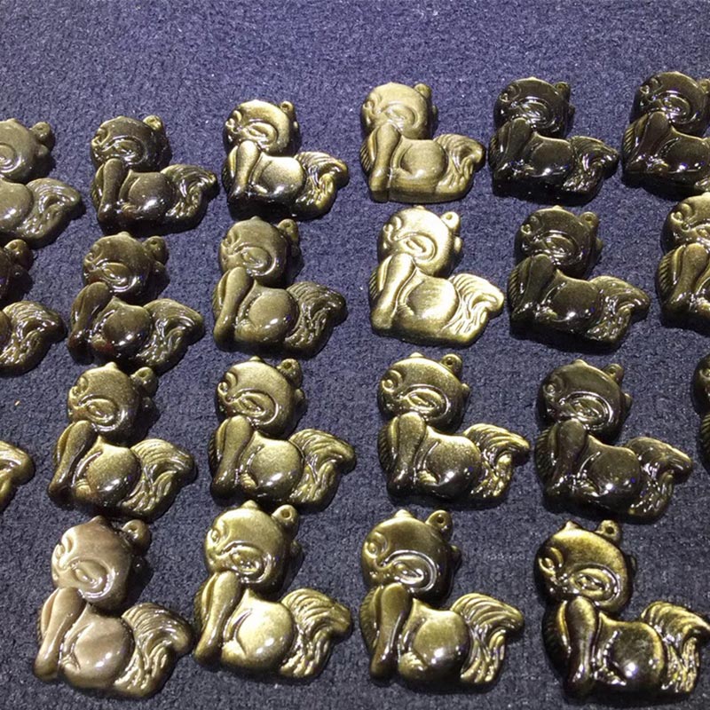 Chavri Natürlicher Regenbogen-Obsidian, Goldglanz-Obsidian, Neunschwänziger Fuchs, positiver Halskettenanhänger