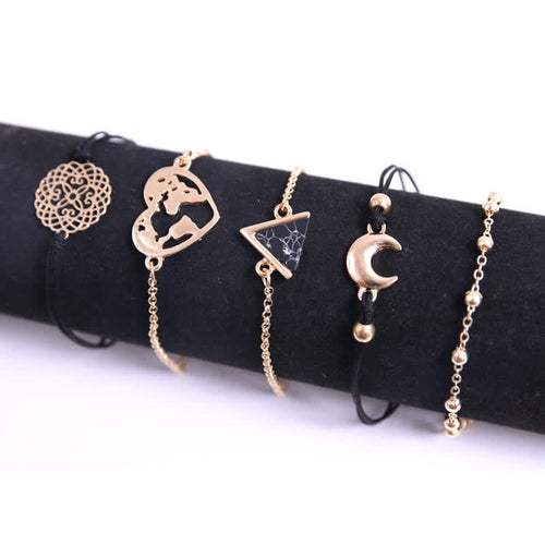 5Pcs Dreiecks -Schwarzes Türkisfarbenes Armband Set Von Frauen