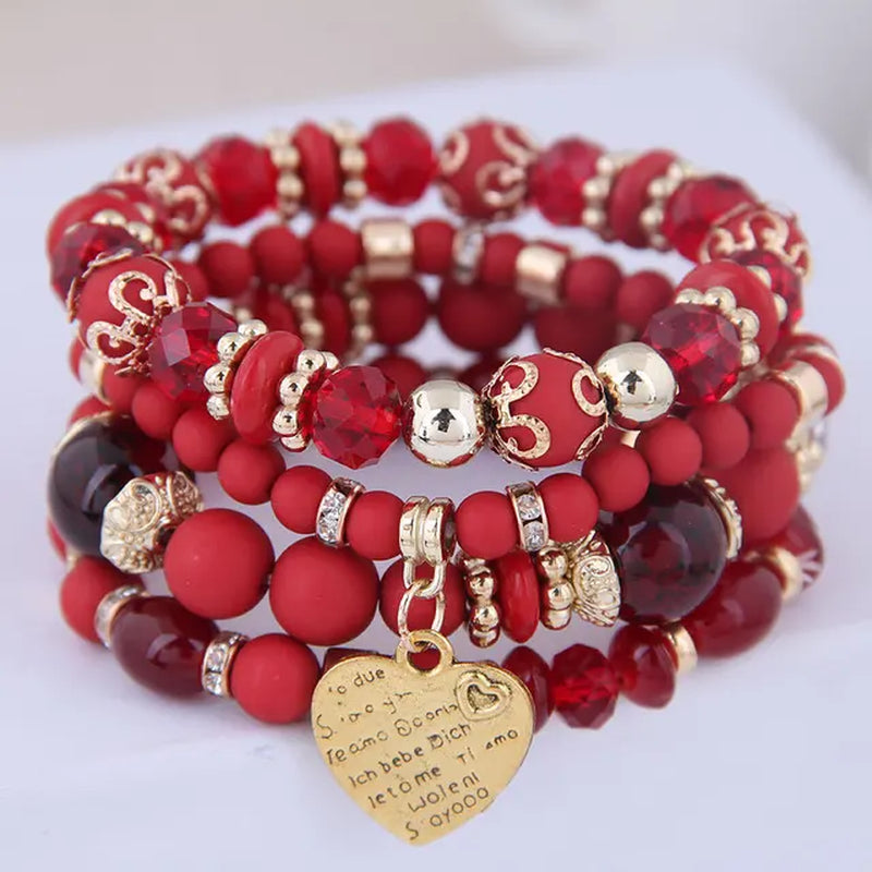Neues 4-teiliges/Set Bohemian Love Anhänger Kristall Perlen Armband Retro Ethnicbracelet Personalisierte Damenmode Armband Schmuck