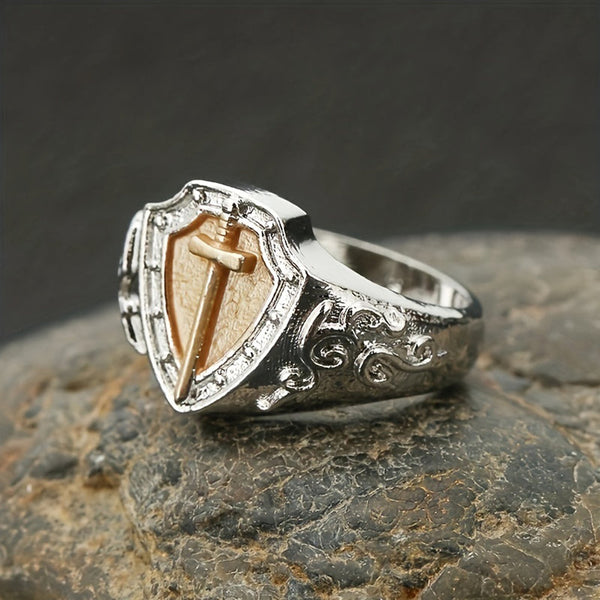 Kostenlos Heute Einzigartiger Ritter Des Gitters Golden Cross Schwert Ring