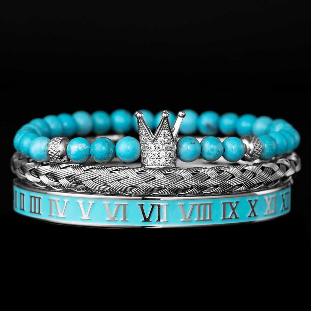 Blauperlen Römische Ziffern Kronenarmband