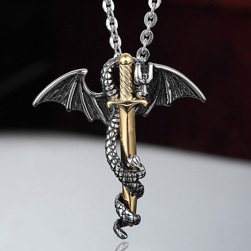 Klassische Vintage Warrior Dragon Schwert Halskette