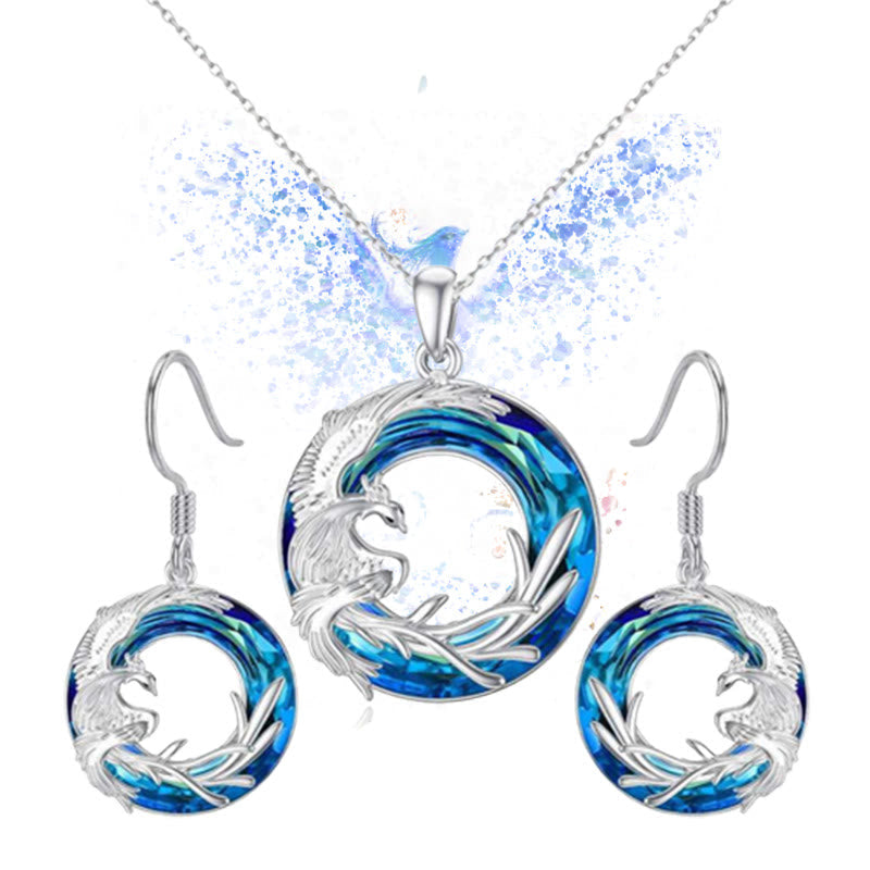 Phoenix Firebird Kristall Glück Schutz Halskette Anhänger Ohrringe