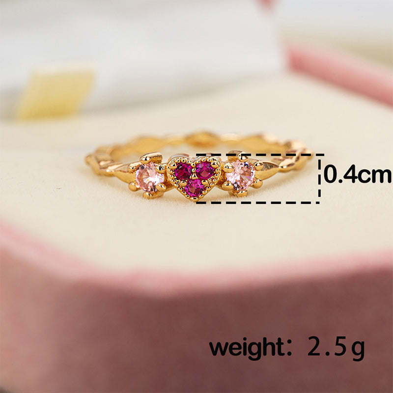 Kostenlos Rotes Zirkonia Herzform 18K Vergoldeter Ring