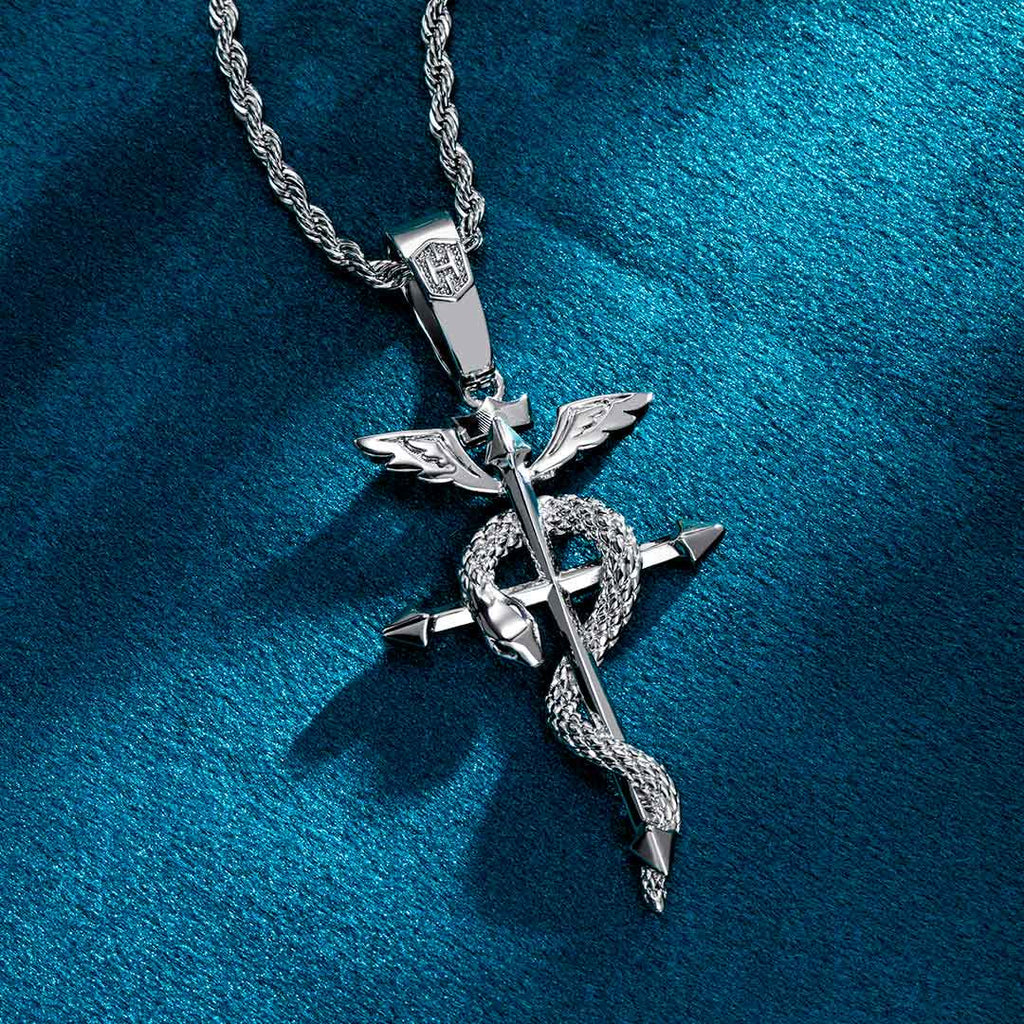 Abgelöste Flügelkreuzungen Mit Schlangengriechisch -Caduceus -Anhängerkette