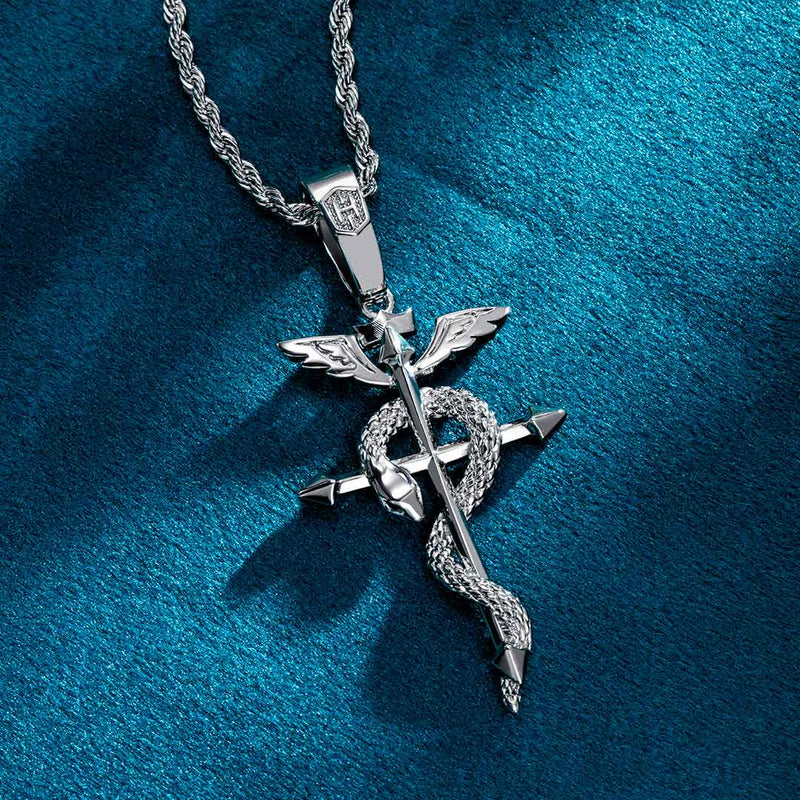 Abgelöste Flügelkreuzungen Mit Schlangengriechisch -Caduceus -Anhängerkette