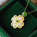 Chavri 925 Sterling Silber Lucky Four Leaf Clover Jade Wohlstand Halskette Kettenanhänger