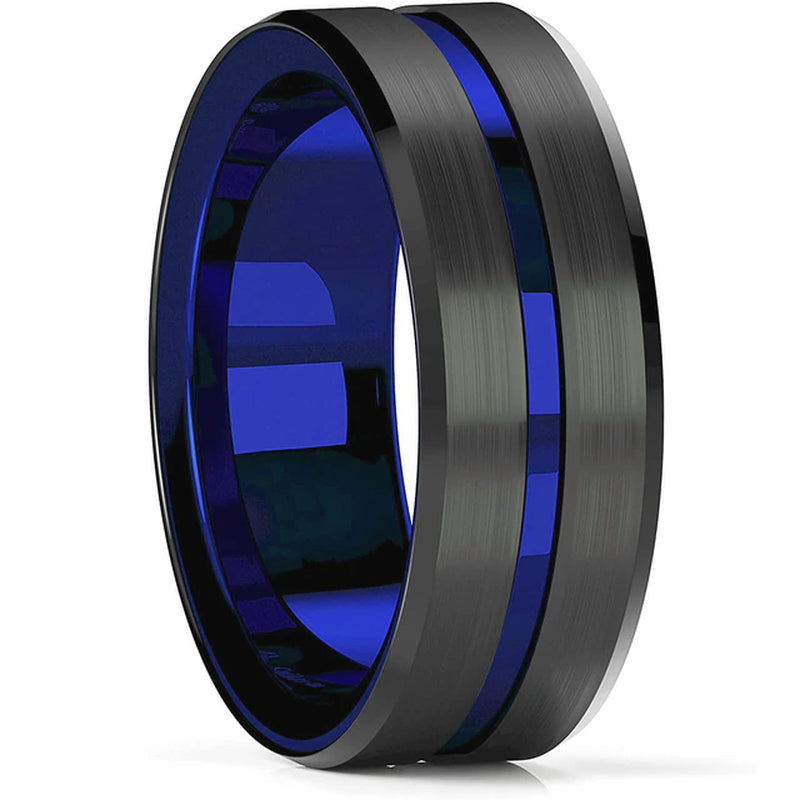 Mode Männer 8Mm Gold Farbe Nut Abgeschrägte Kante Wolfram Hochzeit Carbon Faser Ring Punk Zahnrad Edelstahl Ring für Männer