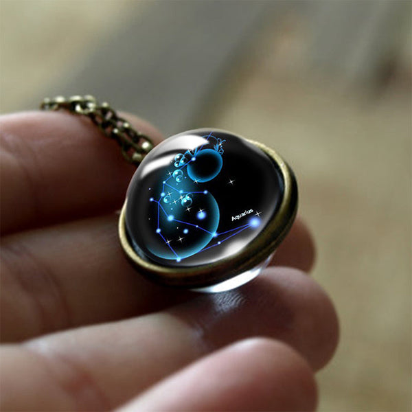 Glas 12 Sterne Zodiac Protection Halskette