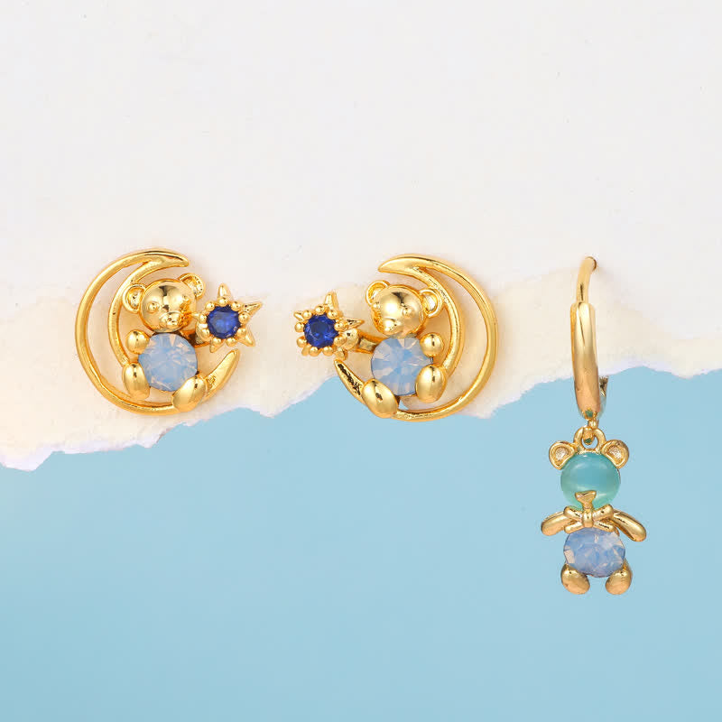 3Pcs Frauens Süßen Teddybärenohrringe Set