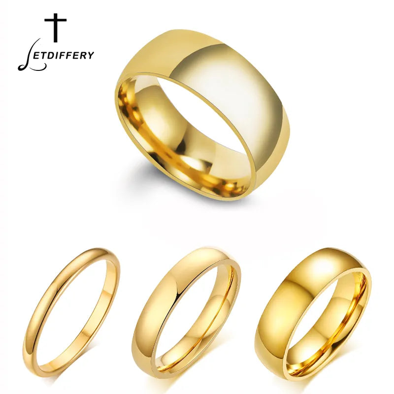 Einfache 2/4/6/8 Mm Edelstahl Hochzeit Ringe Goldene Glatte Frauen Männer Paar Ring Mode schmuck
