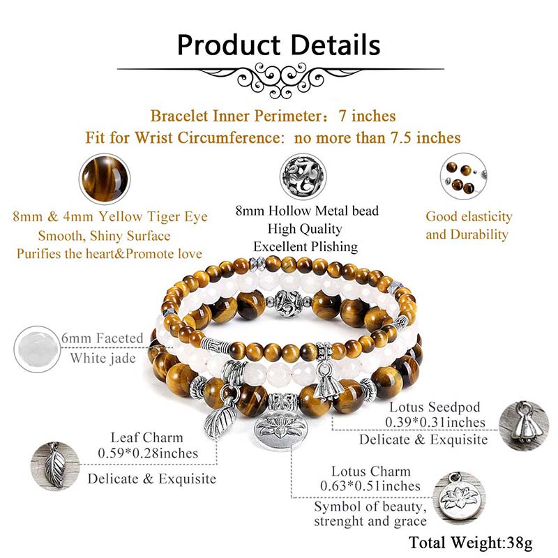 Chavri 3PCS natürliches Quarzkristall-Perlen-Heilenergie-Lotus-Armband