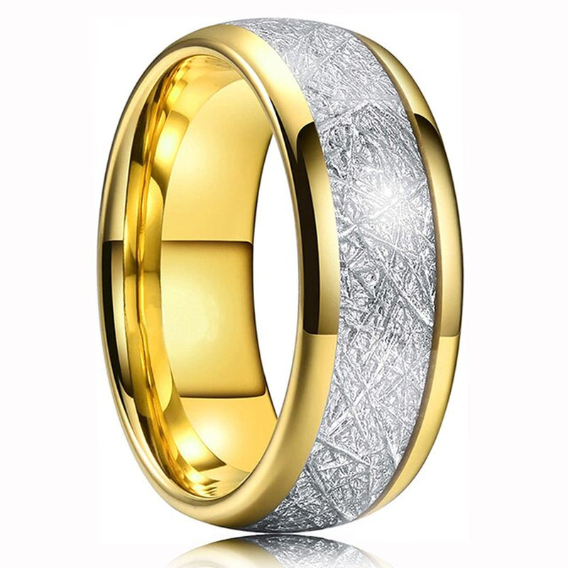 Mode Männer 8Mm Gold Farbe Nut Abgeschrägte Kante Wolfram Hochzeit Carbon Faser Ring Punk Zahnrad Edelstahl Ring für Männer