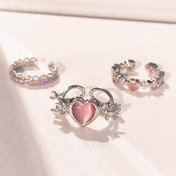 Rosa Liebe Herz Ringe für Frauen Öffnung Persönlichkeit Dorn Finger Ring Mode Süße Mädchen Schmuck Hochzeit Party Zubehör 2023