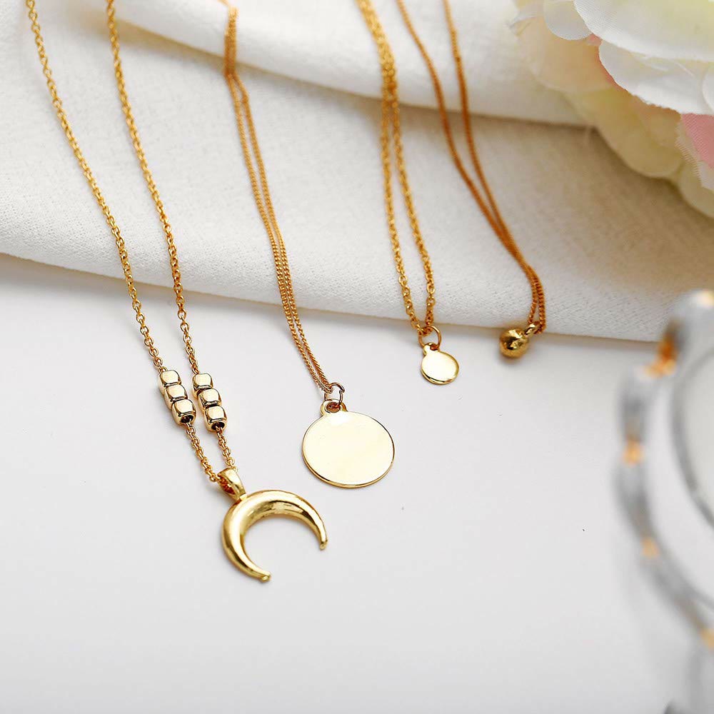 Boho Style Moon Gold Silber Multilayer Anhänger Legierung Halskette