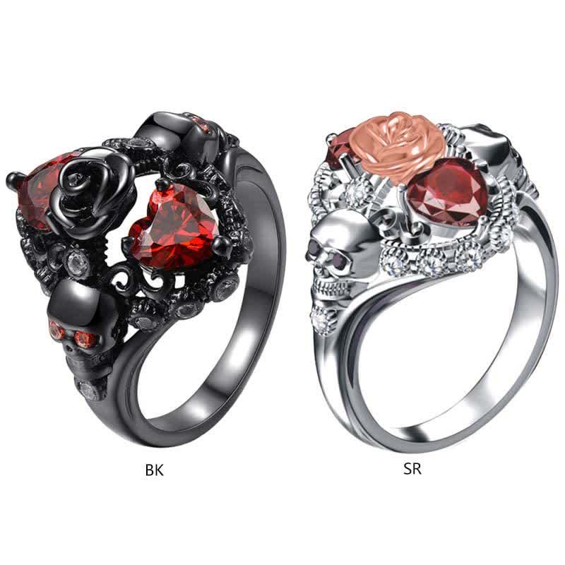 Kostenlos Retro Skull Love Heart Ruby Ring