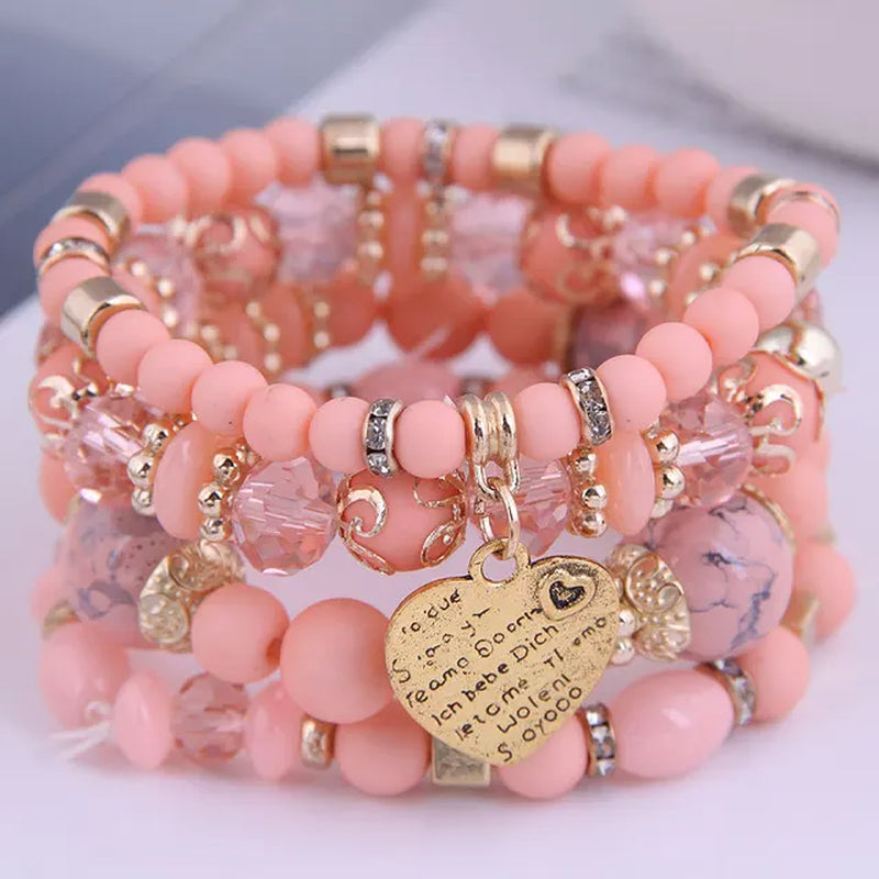 Neues 4-teiliges/Set Bohemian Love Anhänger Kristall Perlen Armband Retro Ethnicbracelet Personalisierte Damenmode Armband Schmuck