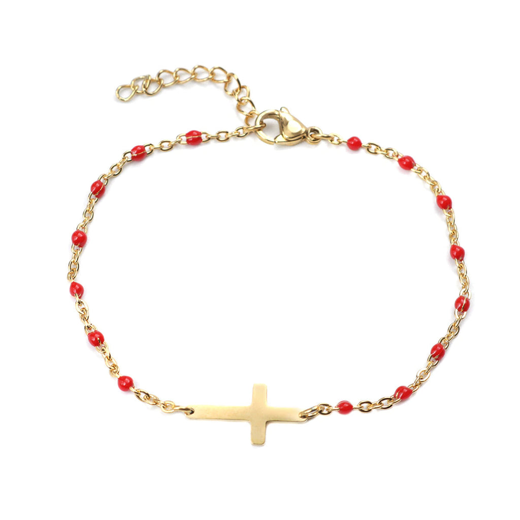 Neue Mode Edelstahl Armbänder Link Kabel Kette Kreuz Goldene Emaille Armband Schmuck für Frauen Geschenke 18 cm Lang, 1 PC