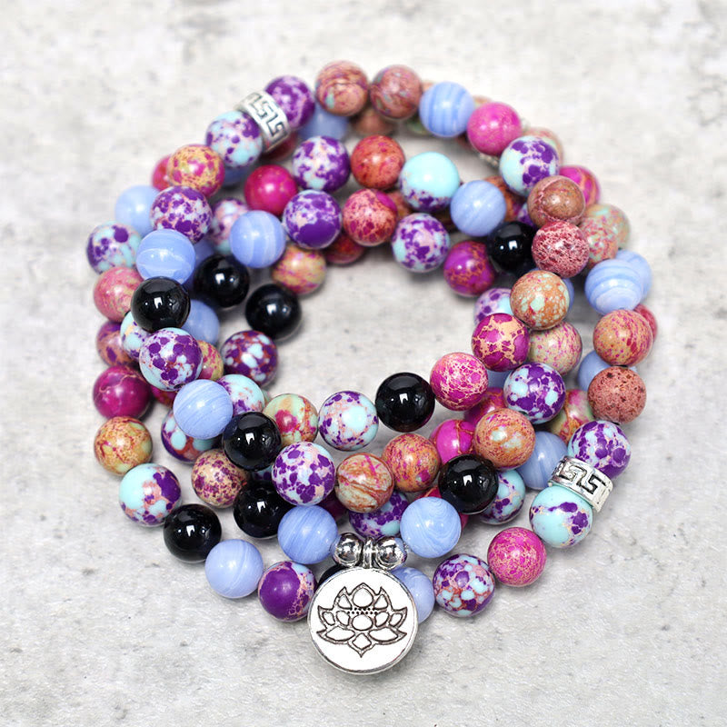 Chavri Natural Purple Miano Lotus Mala aus echtem Stein