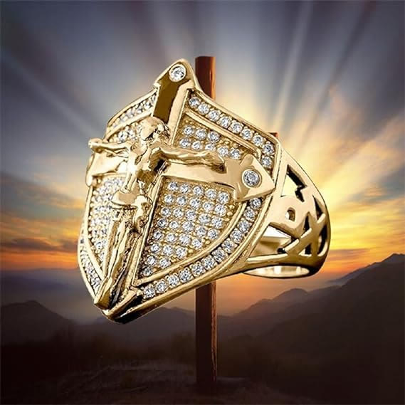 Frei Heute Stark Im Glauben Goldene Schildkreuzwand Kruzifix Jesus Ring Ring