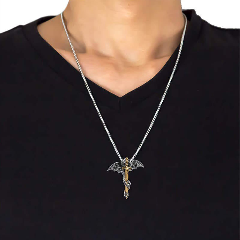 Klassische Vintage Warrior Dragon Schwert Halskette