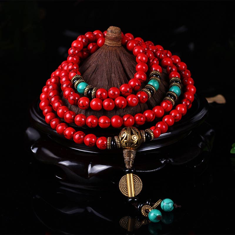 Chavri tibetisches Mala Rot-Türkis-Glückshalsketten-Armband