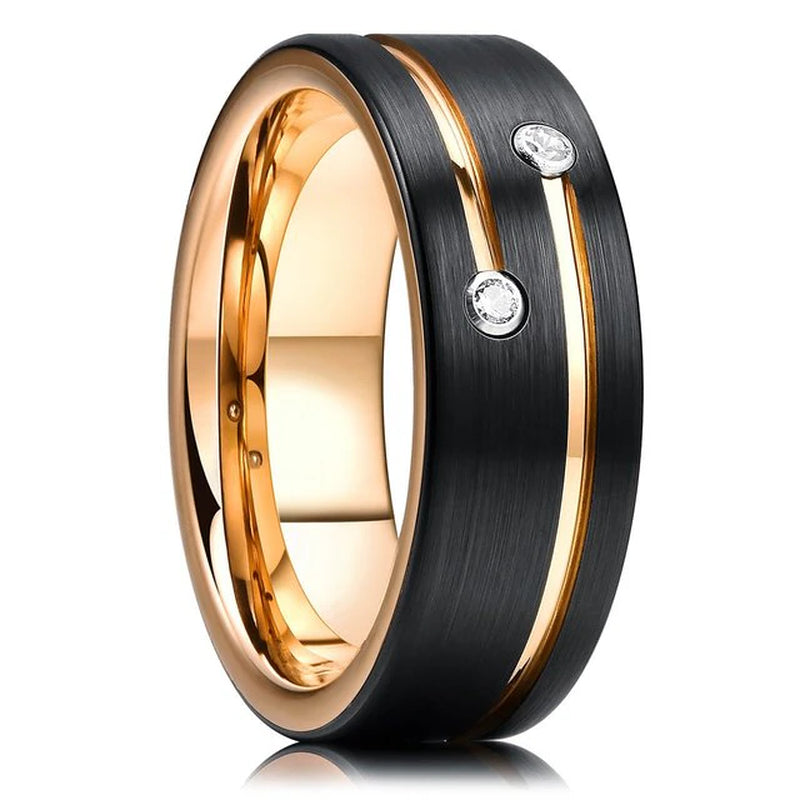 Mode Männer 8Mm Gold Farbe Nut Abgeschrägte Kante Wolfram Hochzeit Carbon Faser Ring Punk Zahnrad Edelstahl Ring für Männer