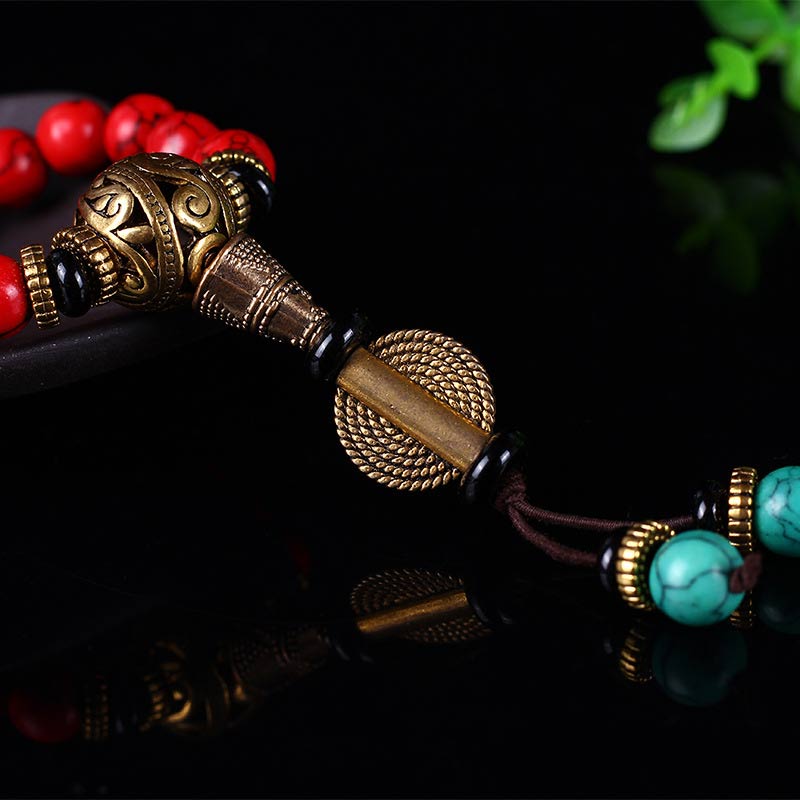 Chavri tibetisches Mala Rot-Türkis-Glückshalsketten-Armband