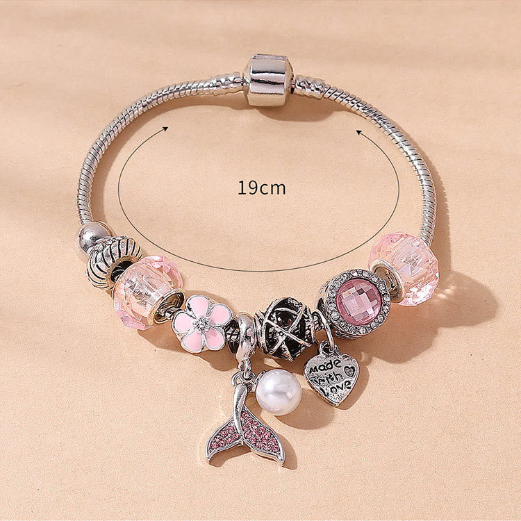 Hergestellt Mit Liebesbrief Rosa Meerjungfrau Schwanzperle Anhänger Armband