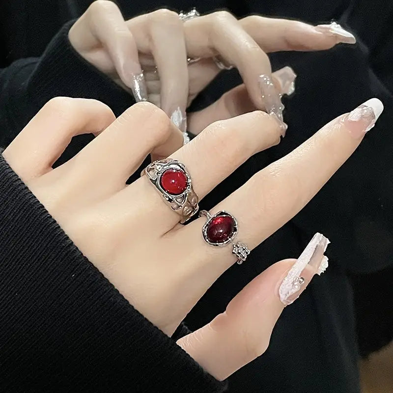 Neue Mode Y2k Ring Set mit 9 Stück Herz Finger Ringe für Frauen Mädchen Kpop Süßer Cooler Trendiger ästhetischer Schmuck Geschenke
