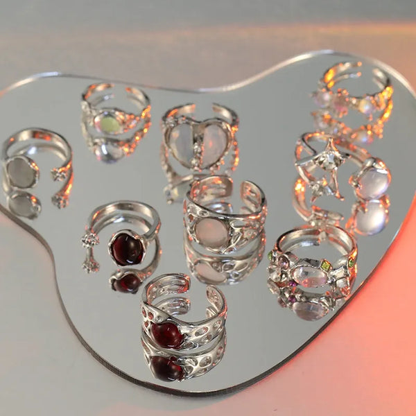 Neue Mode Y2k Ring Set mit 9 Stück Herz Finger Ringe für Frauen Mädchen Kpop Süßer Cooler Trendiger ästhetischer Schmuck Geschenke