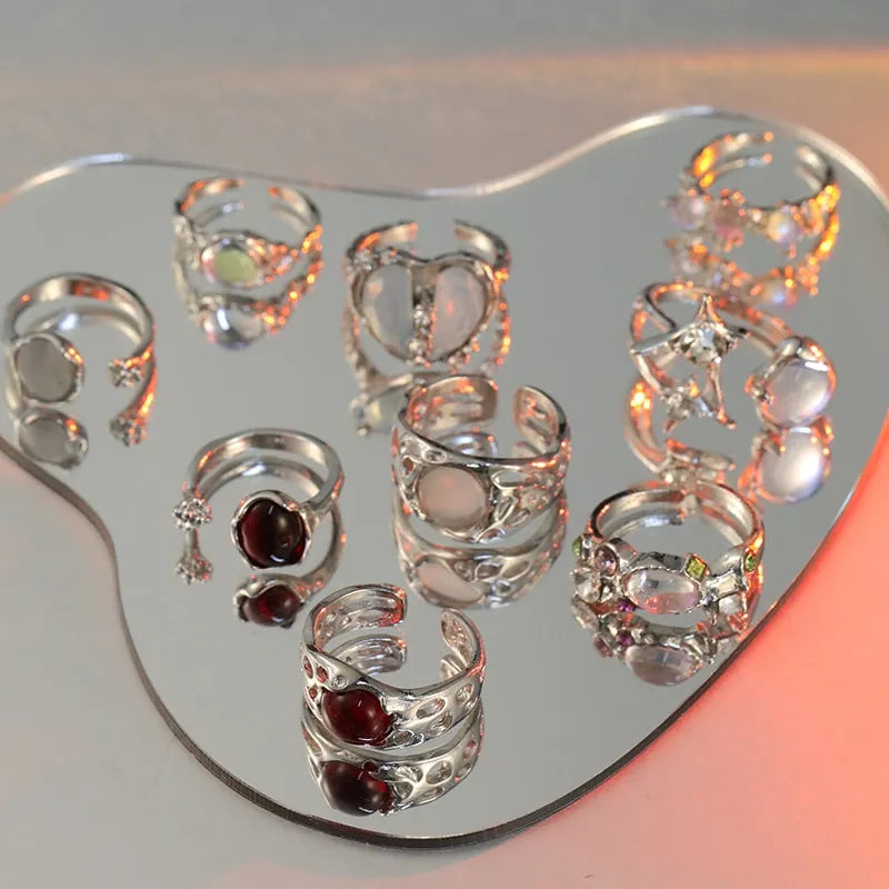 Neue Mode Y2k Ring Set mit 9 Stück Herz Finger Ringe für Frauen Mädchen Kpop Süßer Cooler Trendiger ästhetischer Schmuck Geschenke