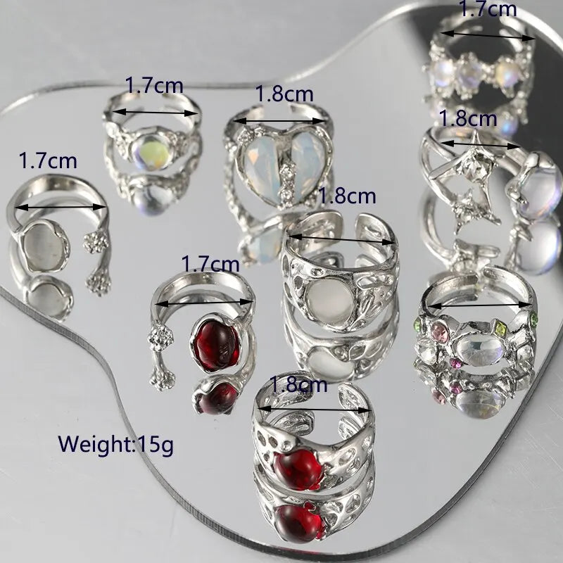 Neue Mode Y2k Ring Set mit 9 Stück Herz Finger Ringe für Frauen Mädchen Kpop Süßer Cooler Trendiger ästhetischer Schmuck Geschenke