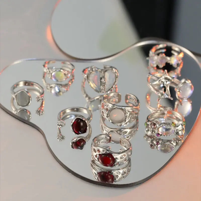 Neue Mode Y2k Ring Set mit 9 Stück Herz Finger Ringe für Frauen Mädchen Kpop Süßer Cooler Trendiger ästhetischer Schmuck Geschenke