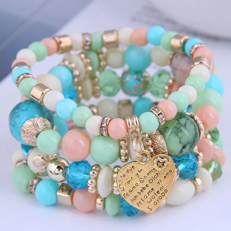Neues 4-teiliges/Set Bohemian Love Anhänger Kristall Perlen Armband Retro Ethnicbracelet Personalisierte Damenmode Armband Schmuck