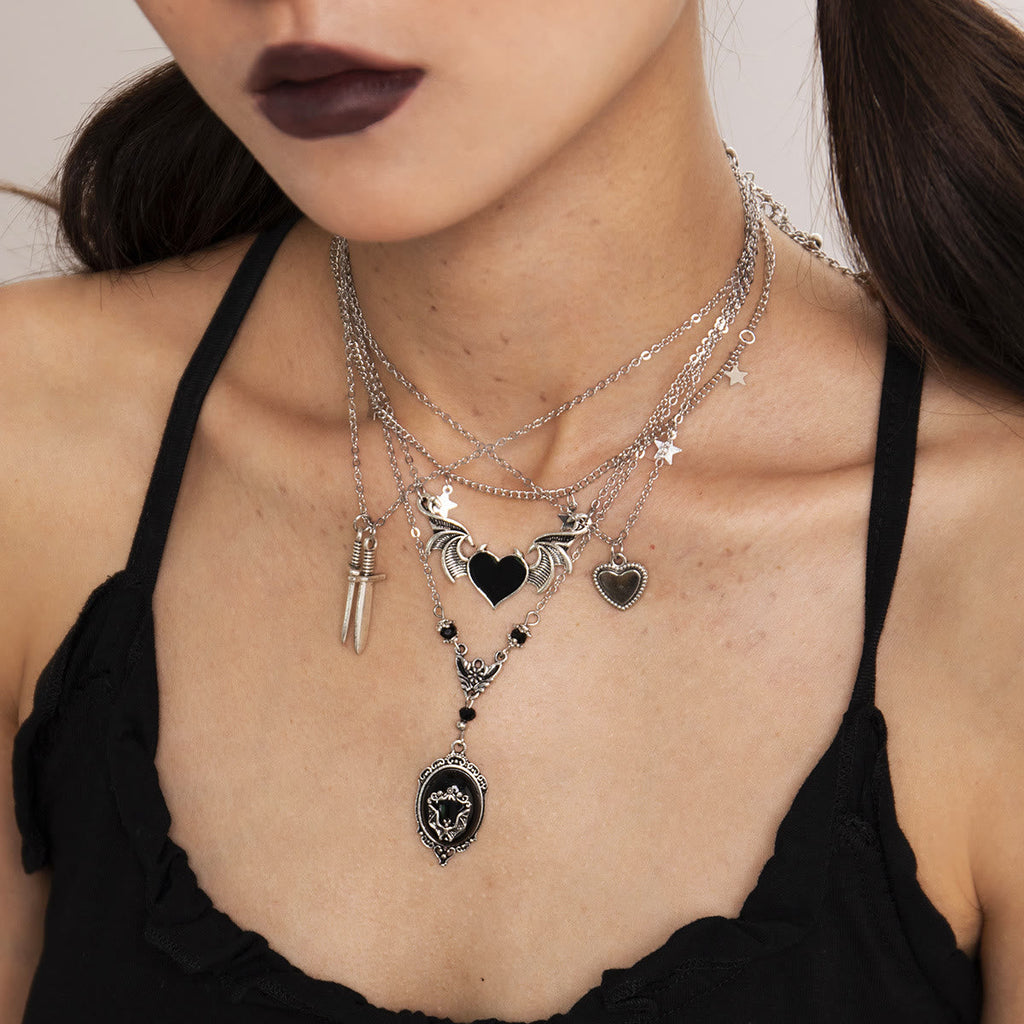 Dark Punk Love Wings Pendentin Halloween Halskette
