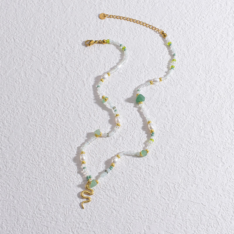 Kristallgold Schlangenperlen Titanstahl 18K Plattierte Halskette