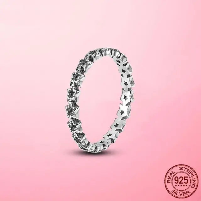 Sterling Silber Funkelnder Stern Solitaire Ring für Frauen Hochzeits- und Verlobungsringe Original Markenschmuck