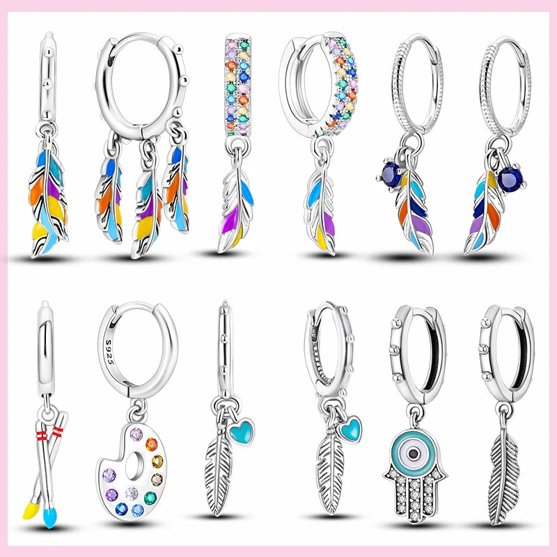 Bunte Federn Ohrhänger Traumfänger Bohemia Asymmetrische Hängeohrringe Origineller Hochzeitsschmuck für Frauen