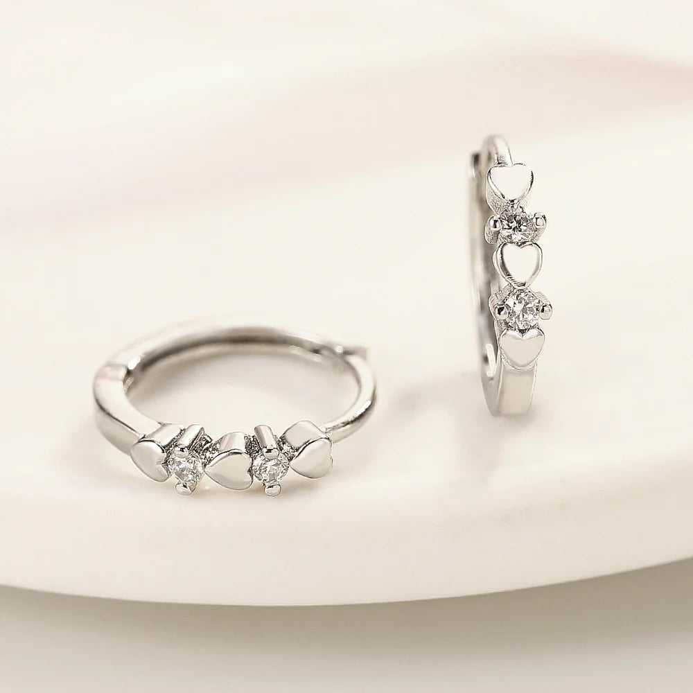 Kleine Kreisohrringe mit 925er Silbernadel für Mädchen und Frauen, Edelstahl CZ Herz Ohrhänger, hypoallergene Piercing Ohrstecker Schmuck