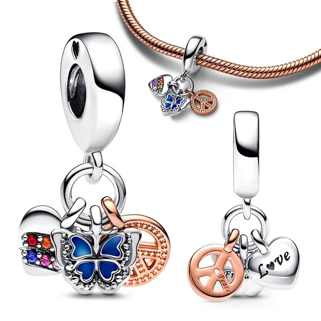 Blumen- und Vogelserie Charme Perlen aus 925er Silber für Schmuckherstellung