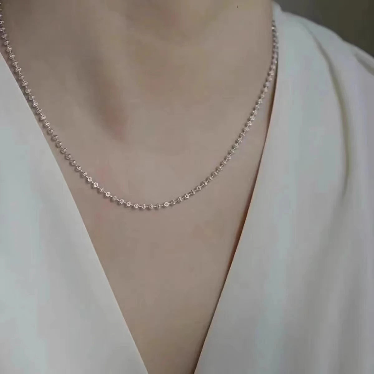 Diamantkette aus 925er Sterlingsilber mit funkelnden 2mm Perlen für Damen und Herren