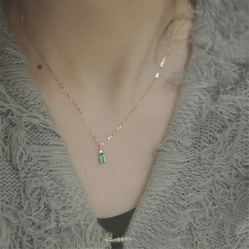 Grüner Kristallanhänger mit Kette aus 925er Sterlingsilber für Frauen - Schmuck