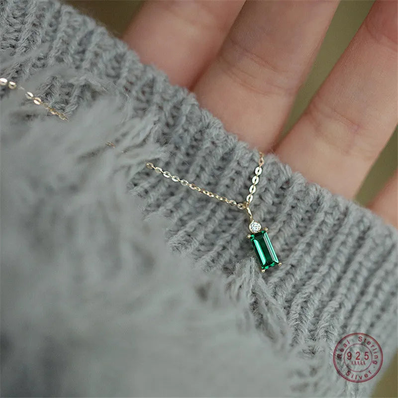 Grüner Kristallanhänger mit Kette aus 925er Sterlingsilber für Frauen - Schmuck