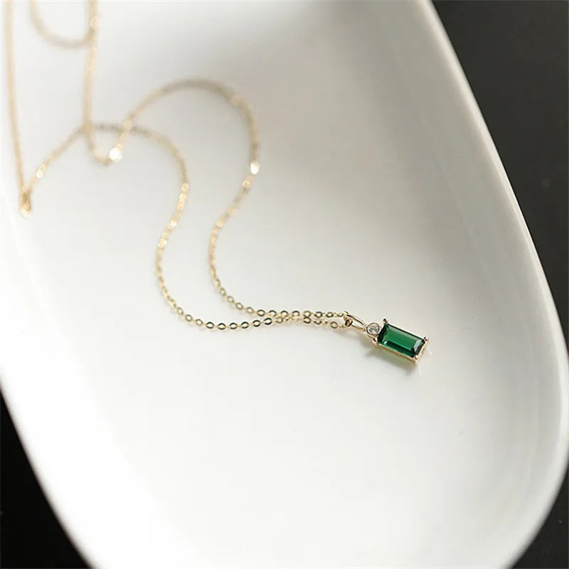 Grüner Kristallanhänger mit Kette aus 925er Sterlingsilber für Frauen - Schmuck